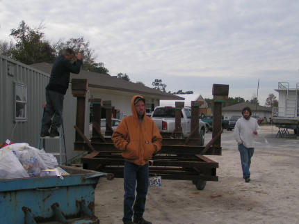 Finishing touches on trailer minutes before haulout